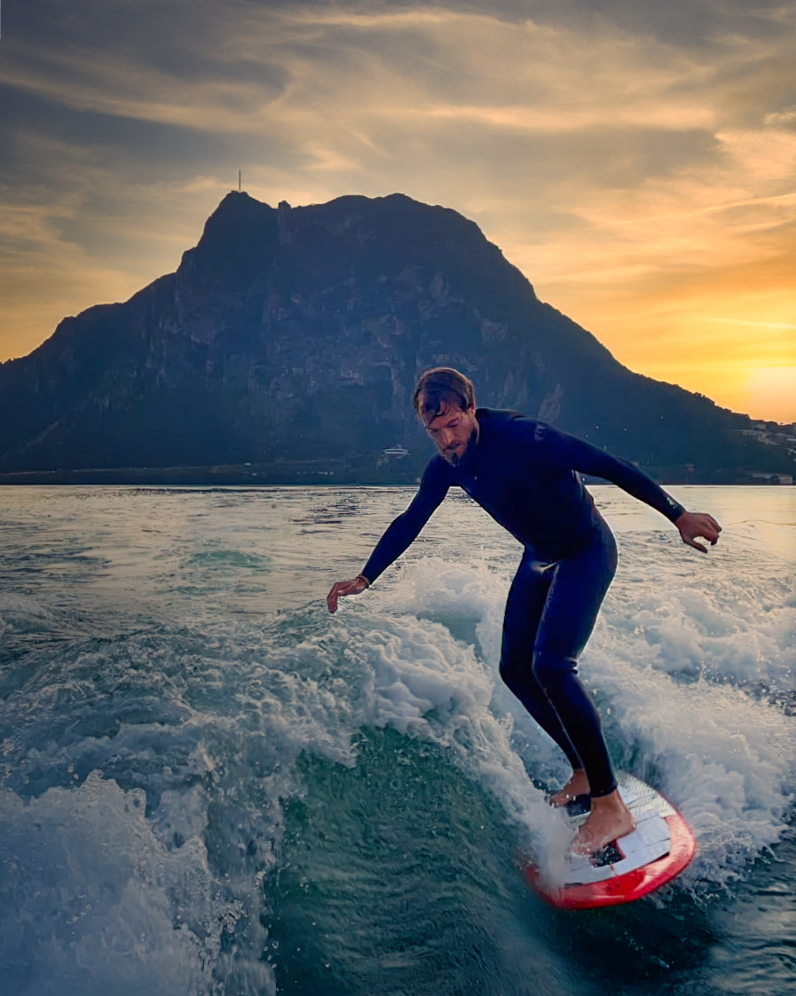 Wakeboarding session on Lake Ceresio during summer activities